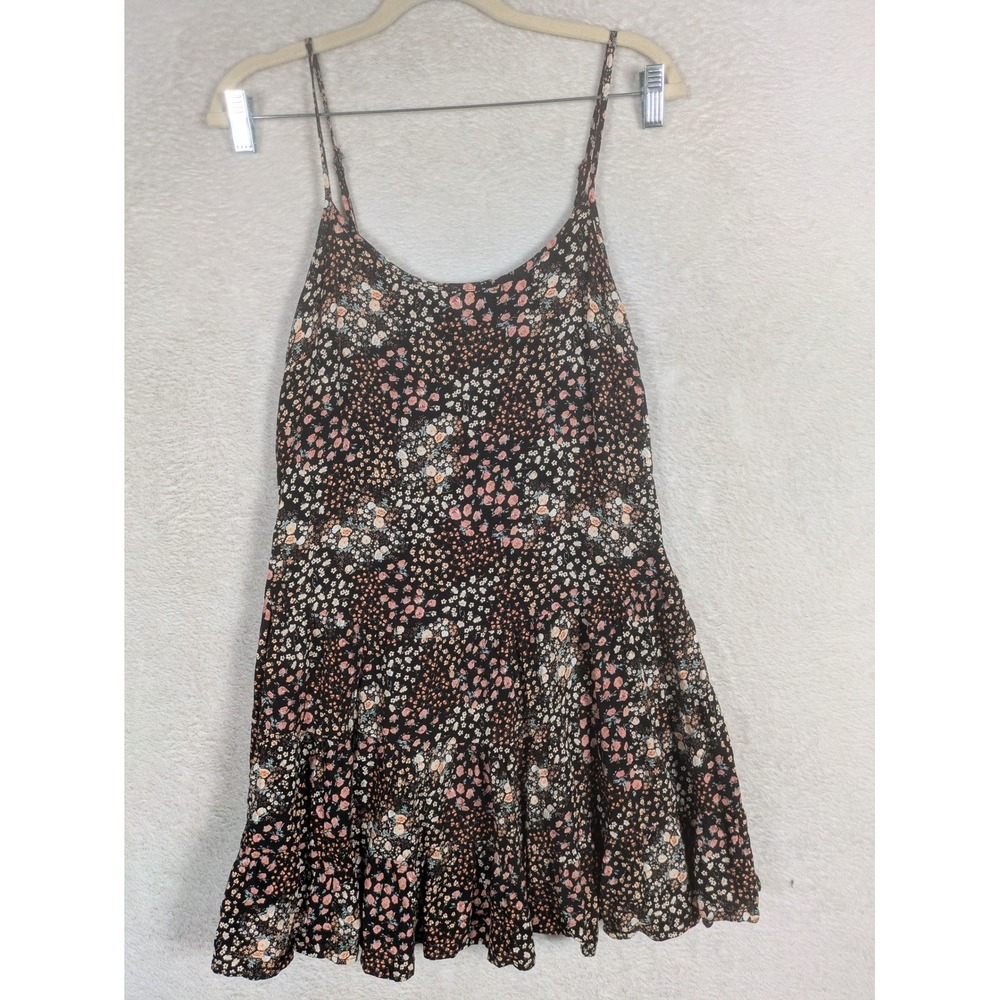 Wild Fable Cami Dress Women's S Black Floral Tiered Ruffle Mini Spaghetti Strap